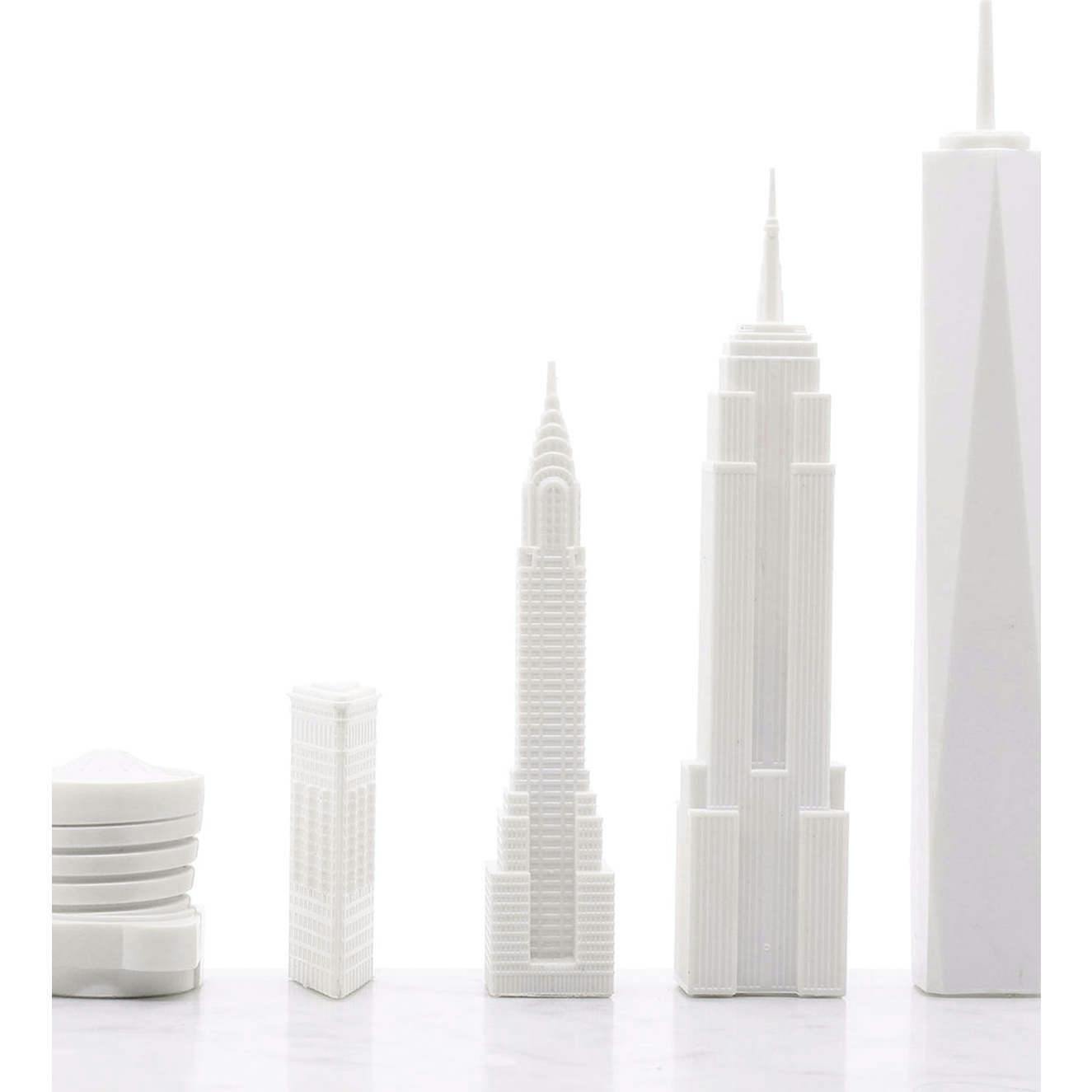 Chess Set Acrylic NEW YORK with Marble Hatch Board