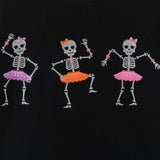 Girls Ruffle Shoulder Graphic Tee | Dancing Skeletons