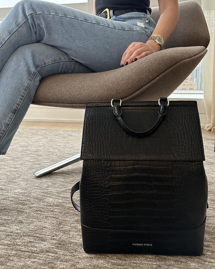 Chic, Stylish Padded Laptop Sleeve Backpack, Black Croc