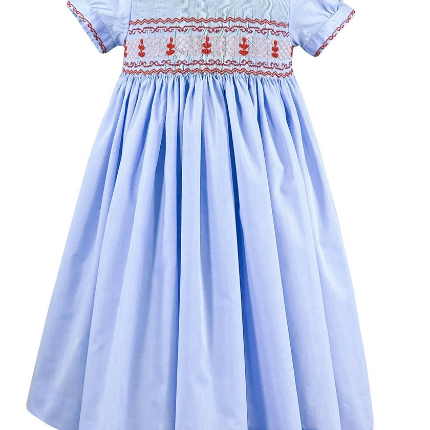 Lavender Blue Princess Charlotte Hand Smocked Embroidered Collar Short Sleeve Dress with Bloomer (12mo - 3 yrs)