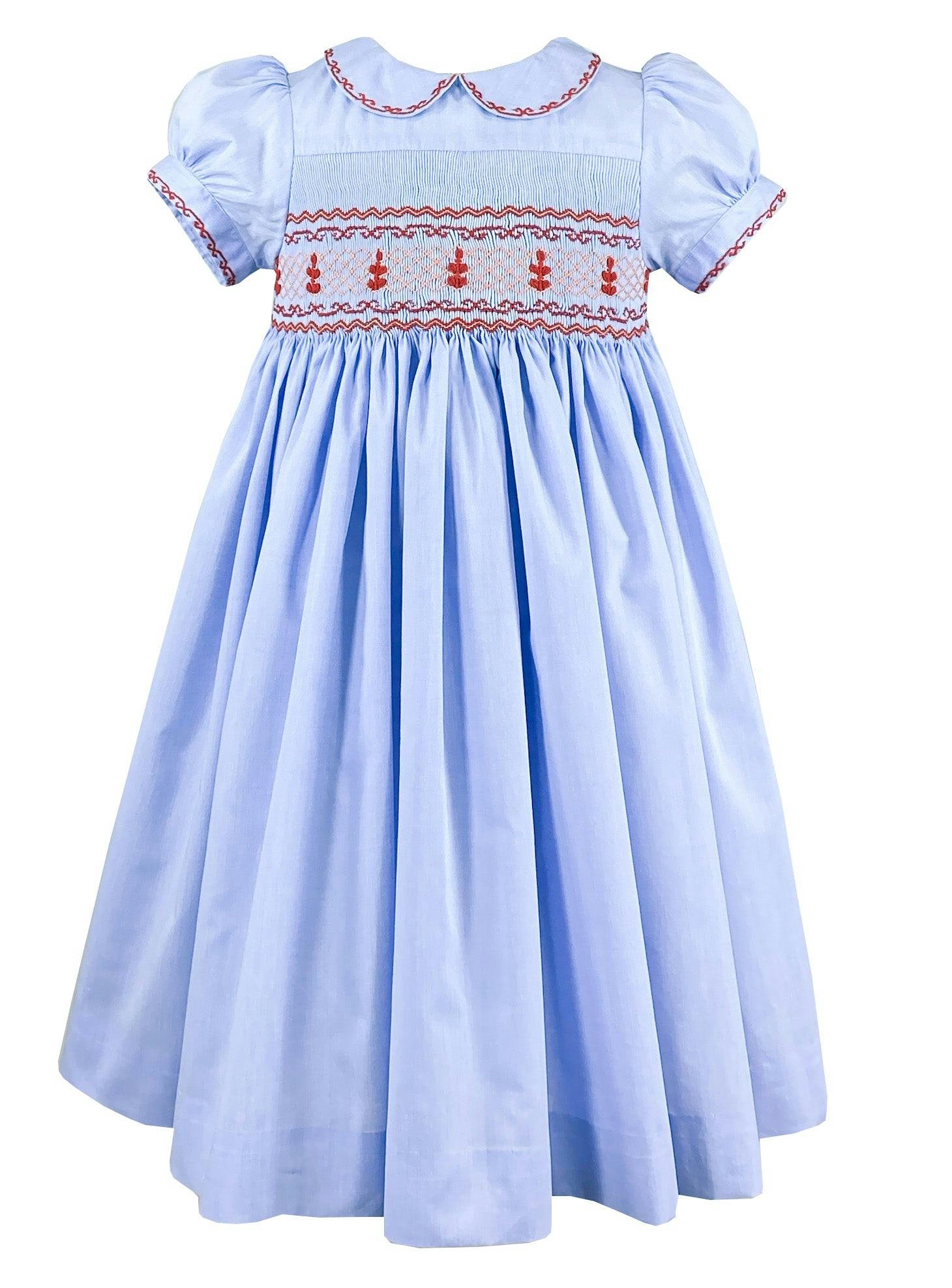 Lavender Blue Princess Charlotte Hand Smocked Embroidered Collar Short Sleeve Dress with Bloomer (12mo - 3 yrs)