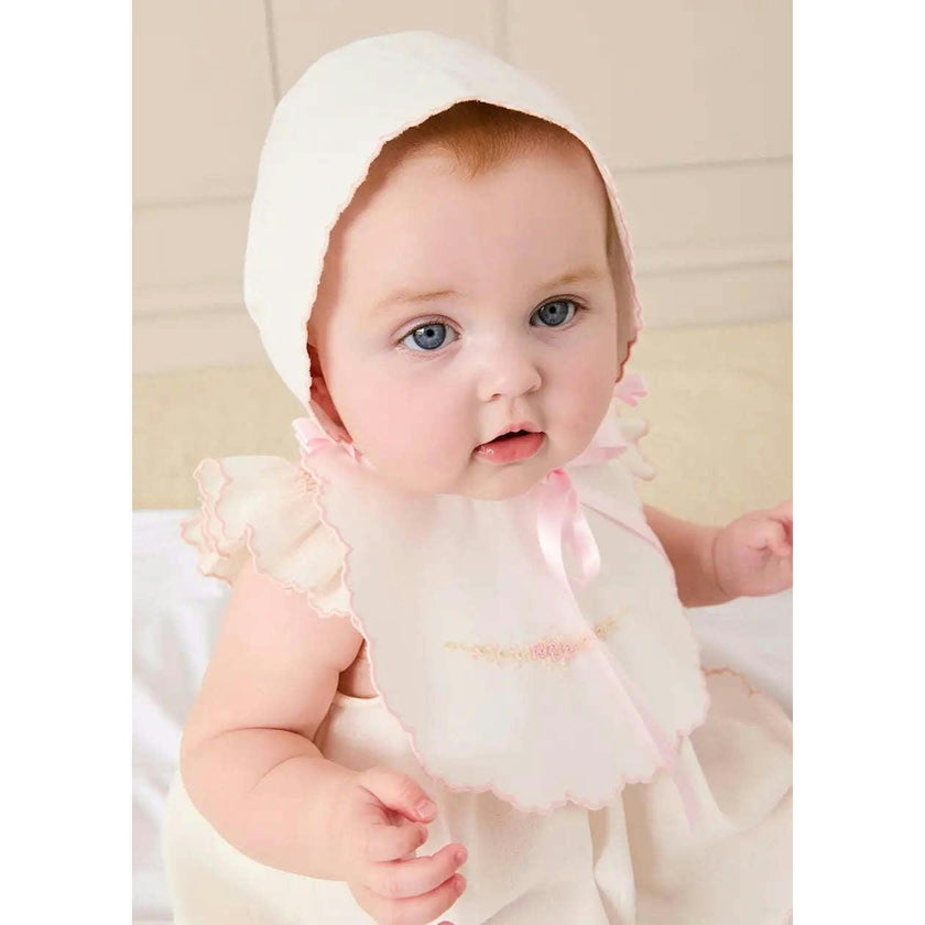 Linen Blend Hand Smocked Cap Sleeve Dress With Bloomers in White (1-6mths)