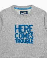Baby Here Comes Trouble Sweatshirt in Grey Marl