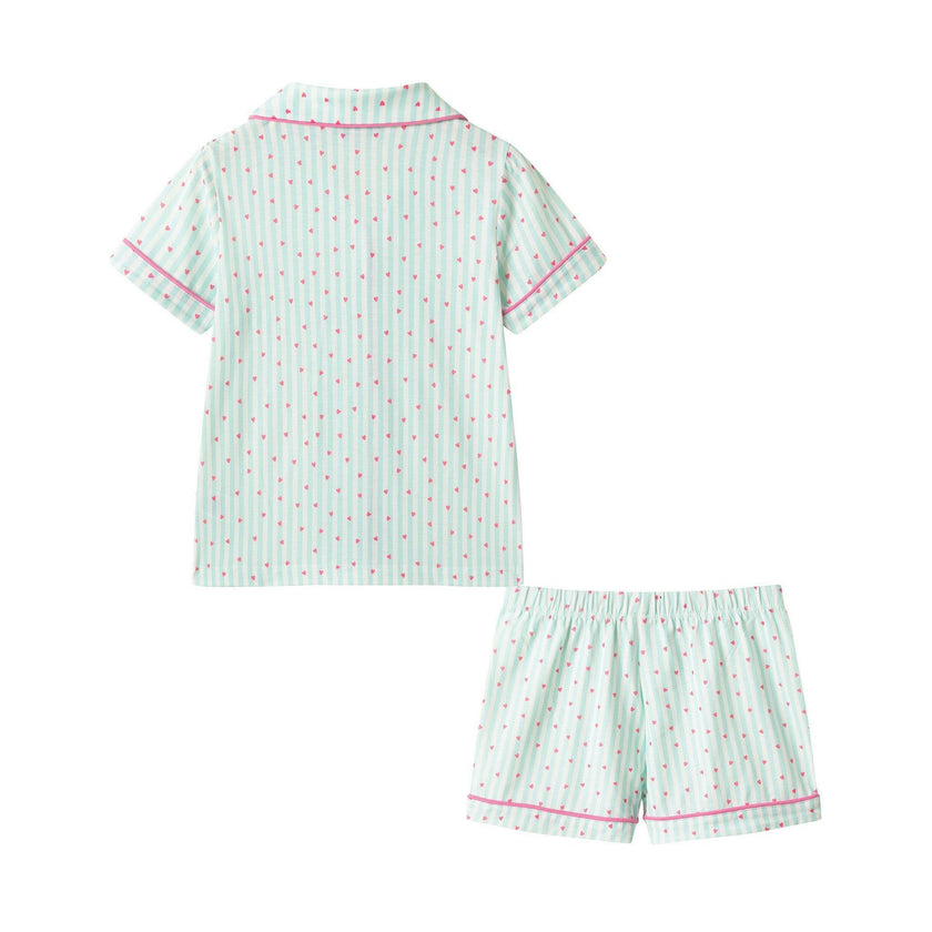 Girls Pink Buttondown Pajama Set |Striped Hearts