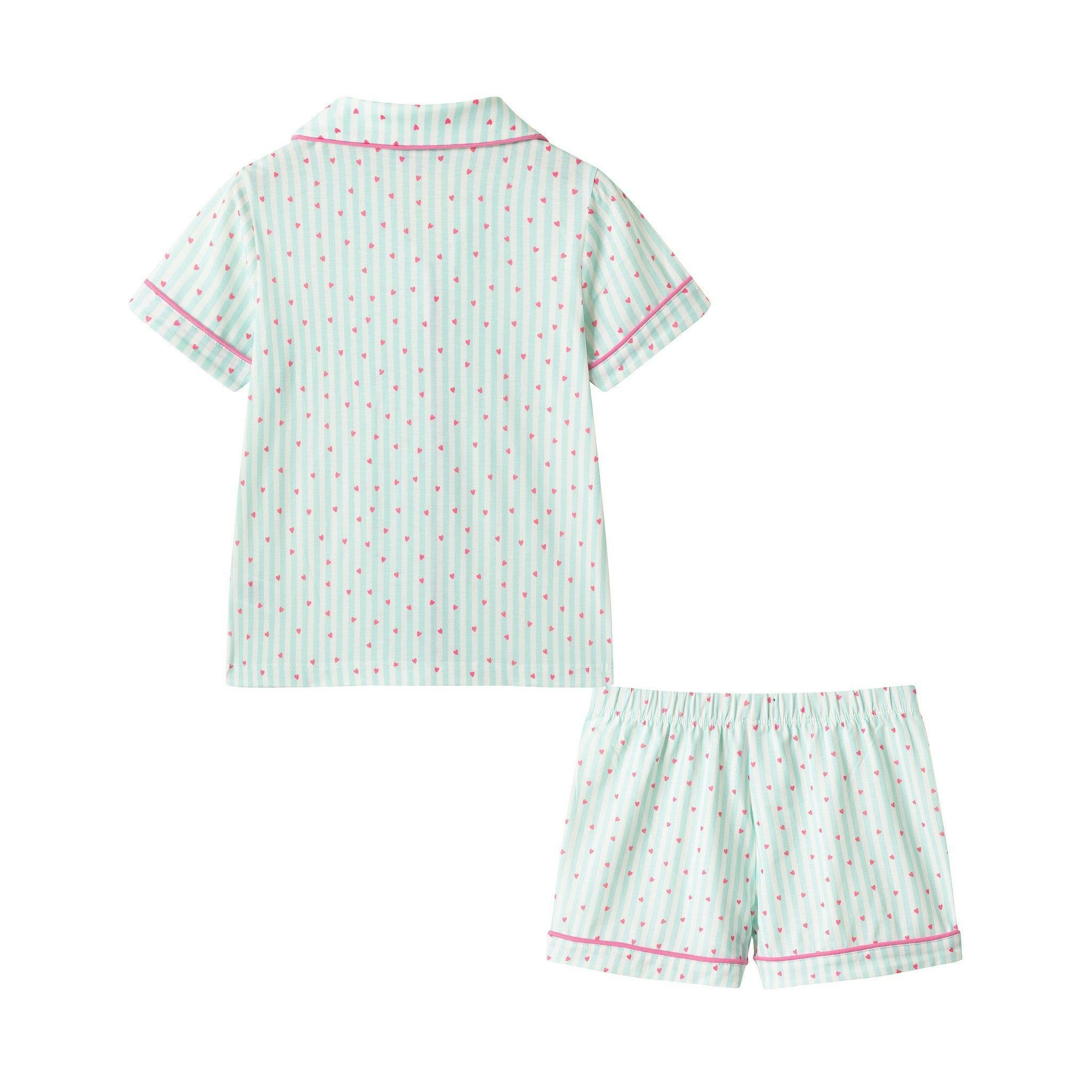Girls Pink Buttondown Pajama Set |Striped Hearts