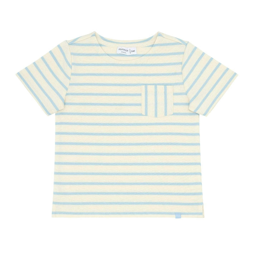 Unisex Cream And Powder Blue Stripe Boatneck Tee