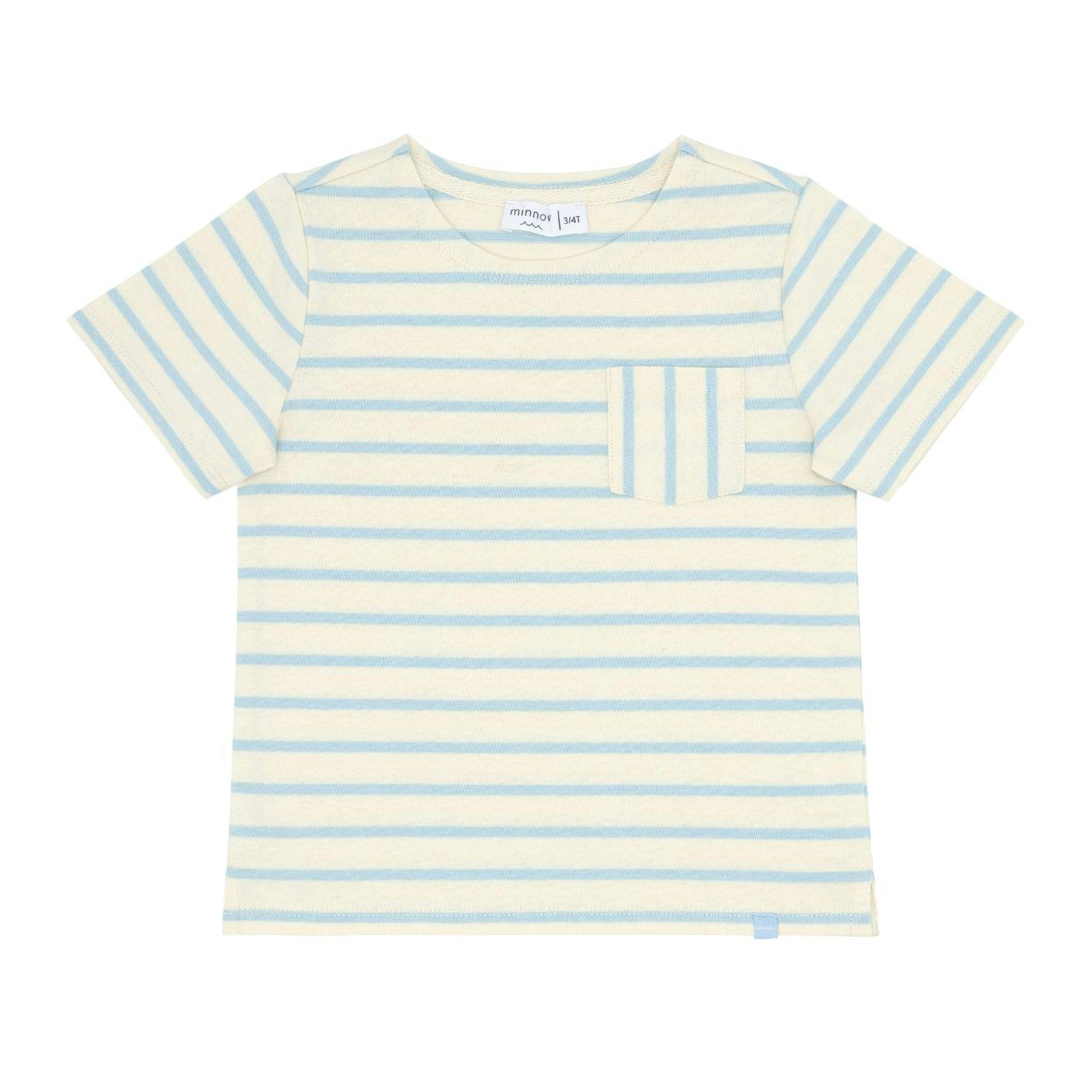Unisex Cream And Powder Blue Stripe Boatneck Tee