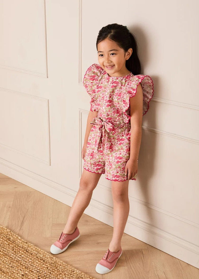 Margret Floral Ruffle Detail Playsuit in Pink (4-12yrs)