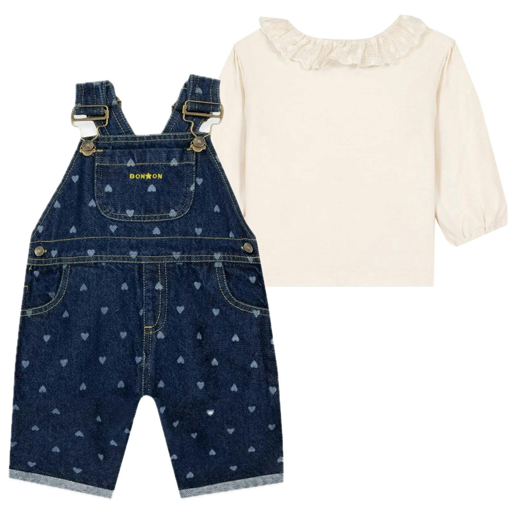 BONTON Puzzle Overalls Set - Denim Hearts