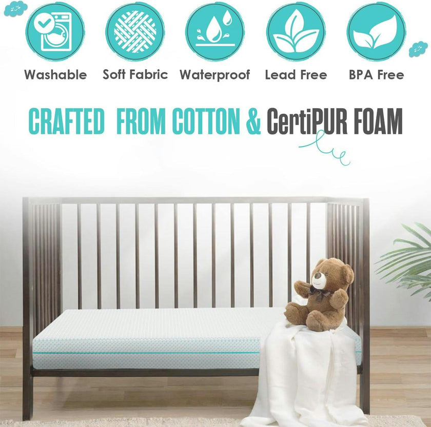 6” Crib Toddler Bed Mattress – Made in USA – Breathable Waterproof Washable