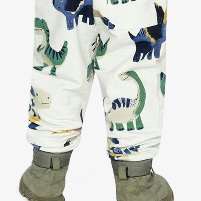 Fleece Sweatpants Beige Dinosaur Print