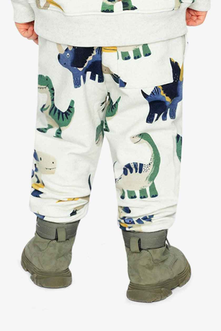 Fleece Sweatpants Beige Dinosaur Print