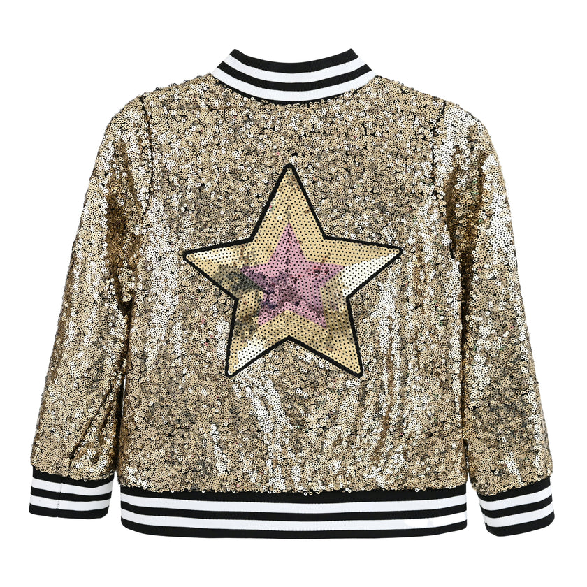 Gold Sequin Bomber Jacket