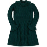 Organic Ruffle Edge Cable Knit Sweater Dress, Green