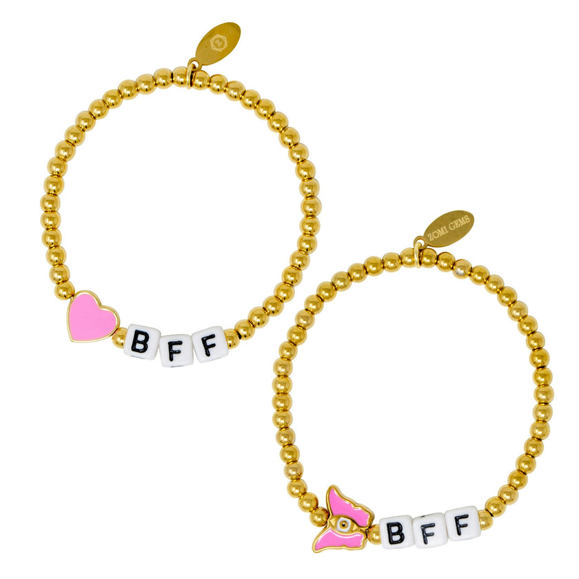 Girl's BFF / Heart Bead Bracelet Set