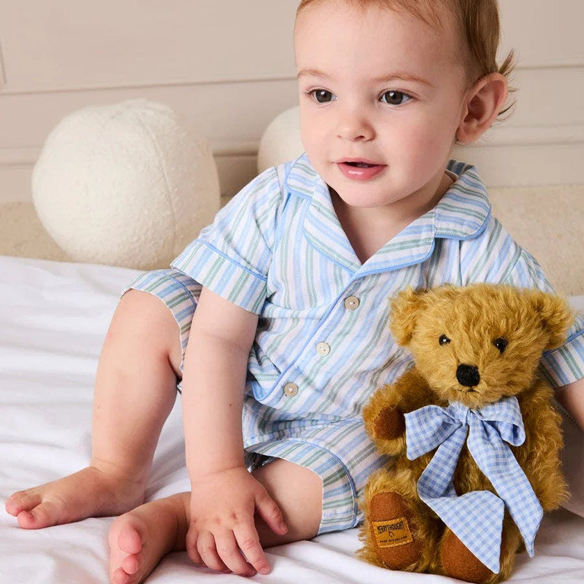 Winston Stripe Light Weight Short All-In-One Pyjamas in Green (9mths-2yrs)