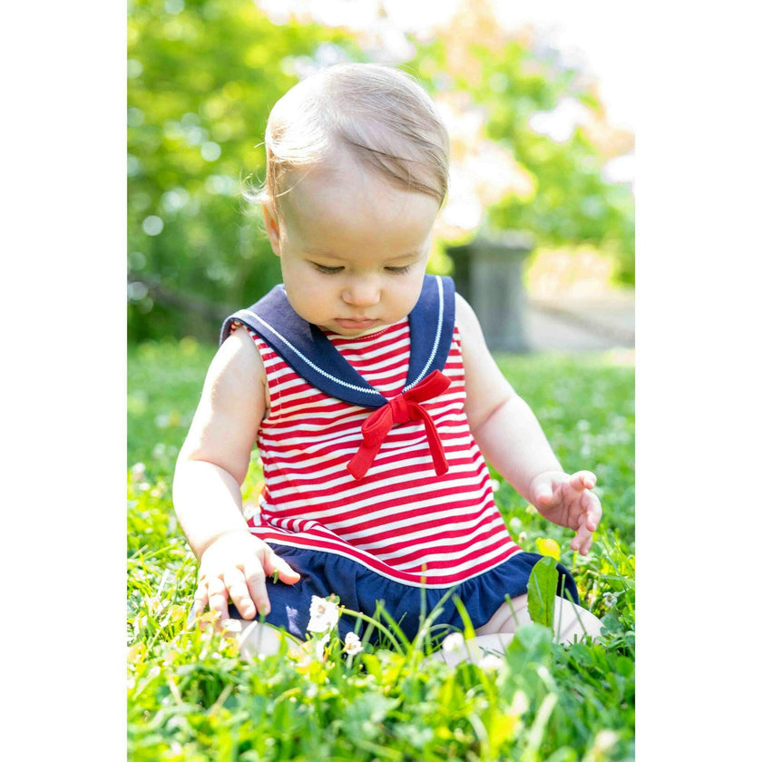 Stripe Knit Romper With Sailor Collar