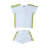 White Rainbow Stripe Short Set