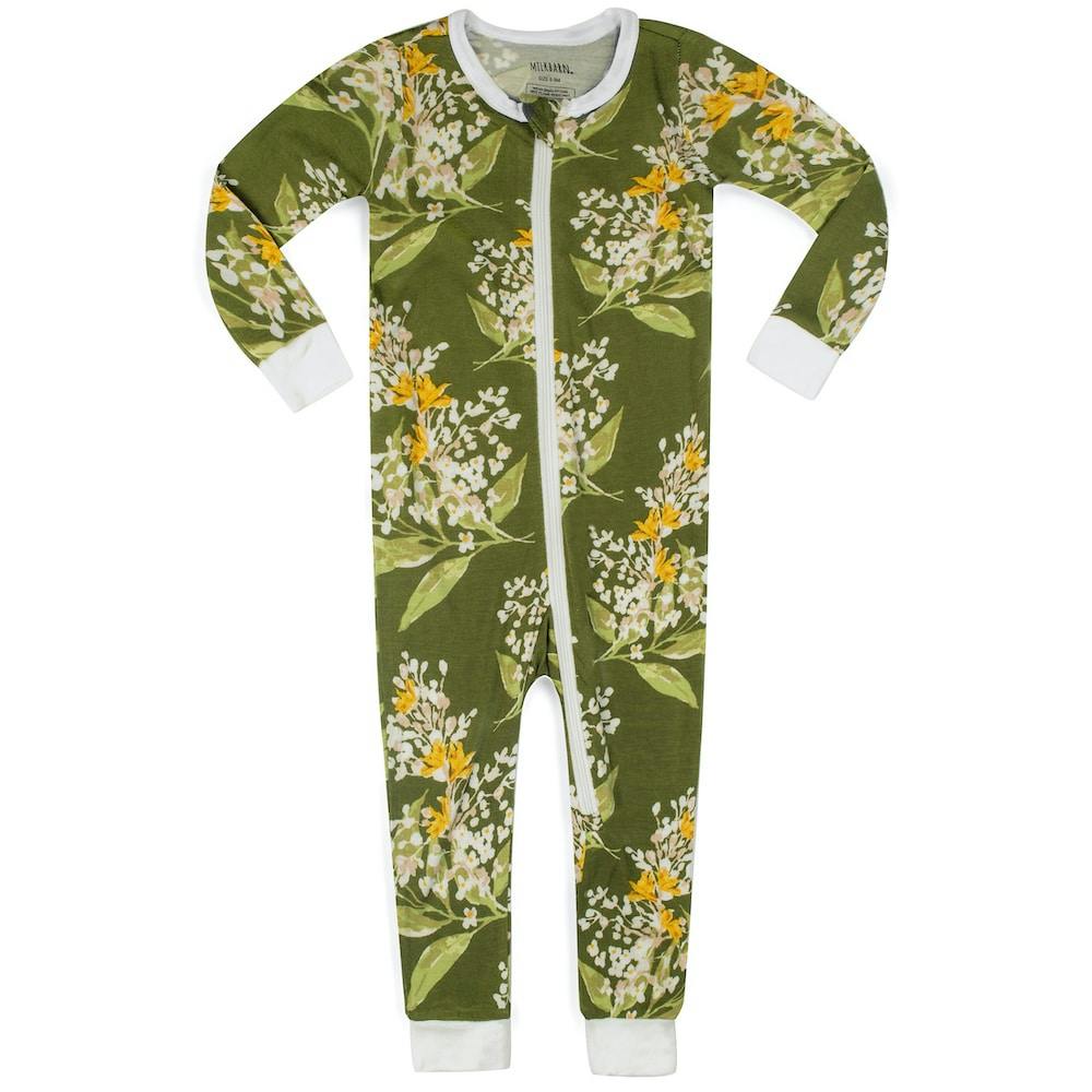 Green Floral Bamboo Zipper Pajama