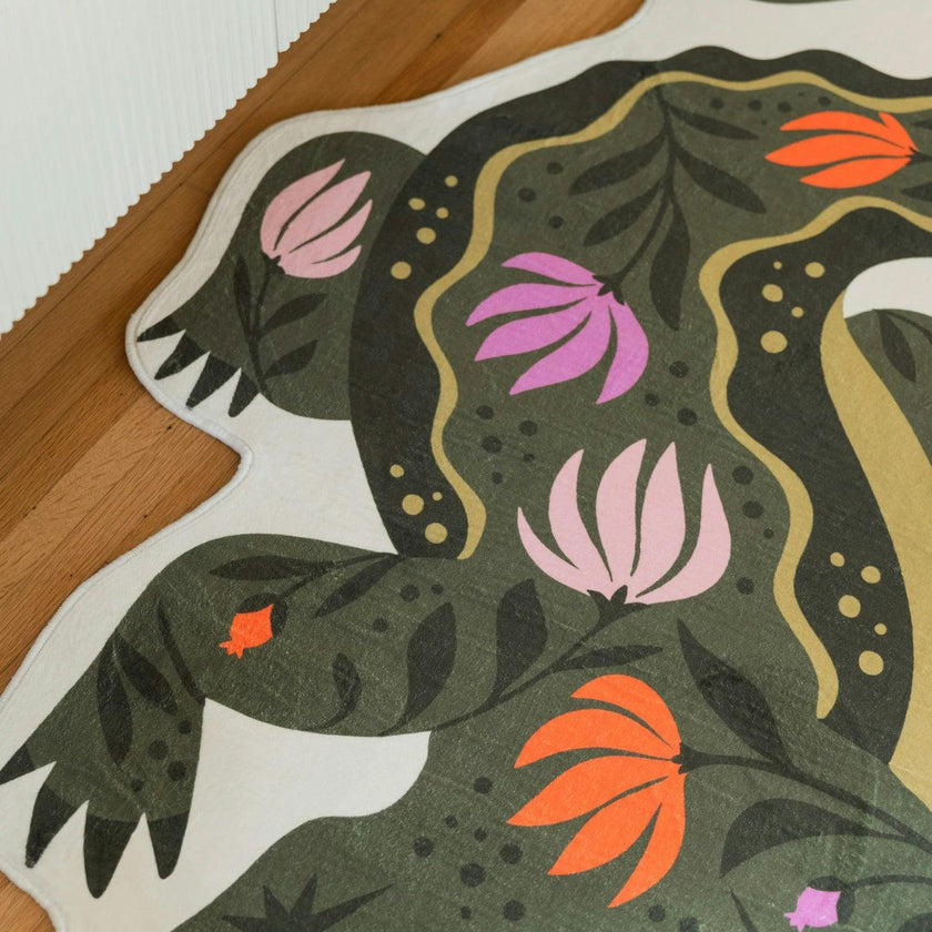 Green Animal Shaped Crocodile Rug by Jessica Miller