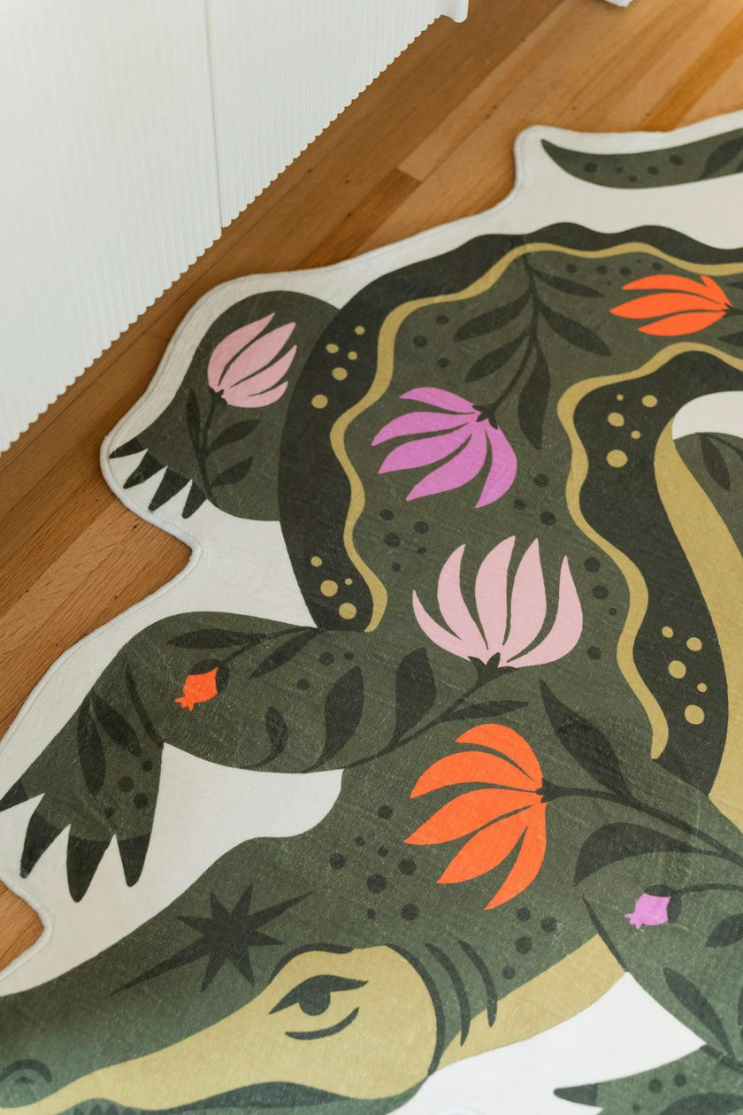 Green Animal Shaped Crocodile Rug by Jessica Miller