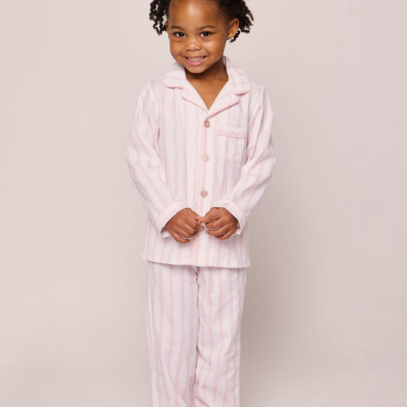 Kid's Twill Pajama Set in Pink and White Stripe