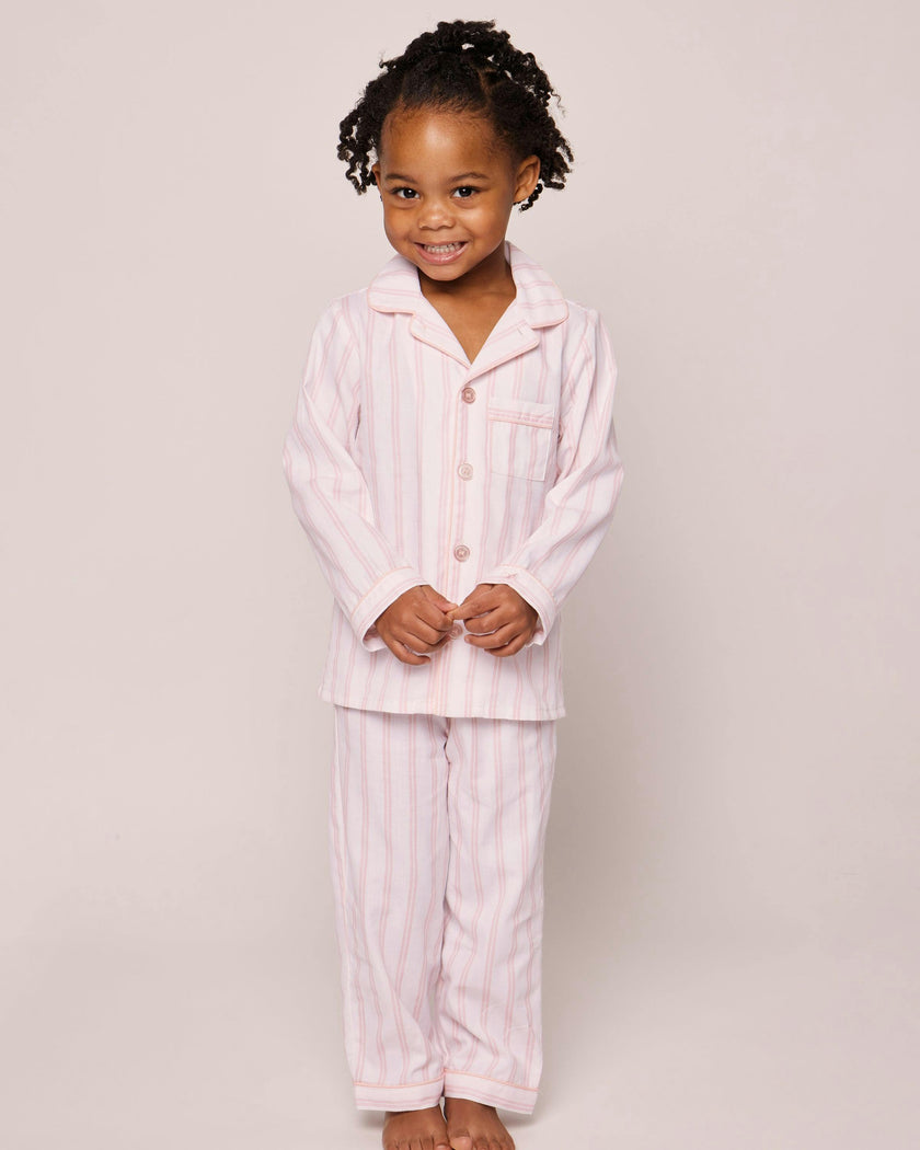 Kid's Twill Pajama Set in Pink and White Stripe