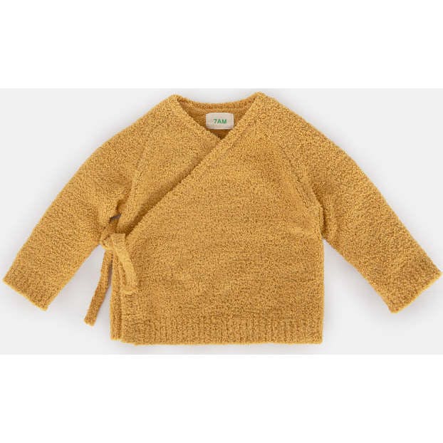 Fuzzy Ribbed Hem Long Sleeve Wrap Top