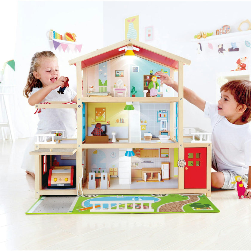 Doll Family Mansion Wooden Dollhouse W/ LED Lights
