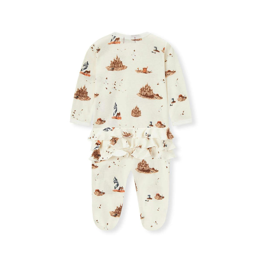 Sandcastle Organic Cotton Ruffle Zipper Footed Romper