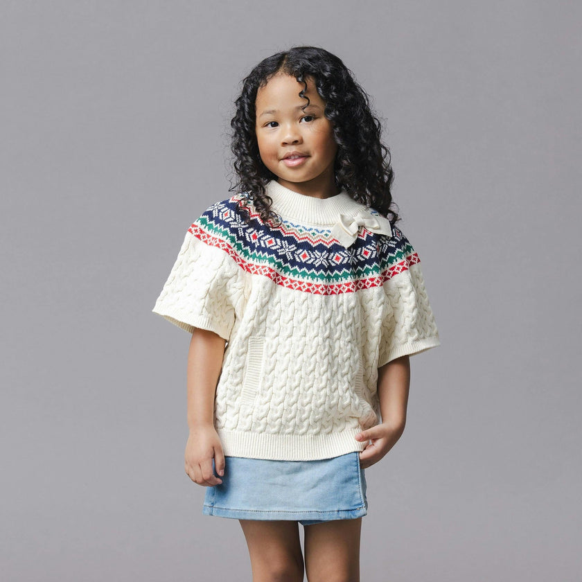 Organic Mock Neck Fair Isle Cable Sweater