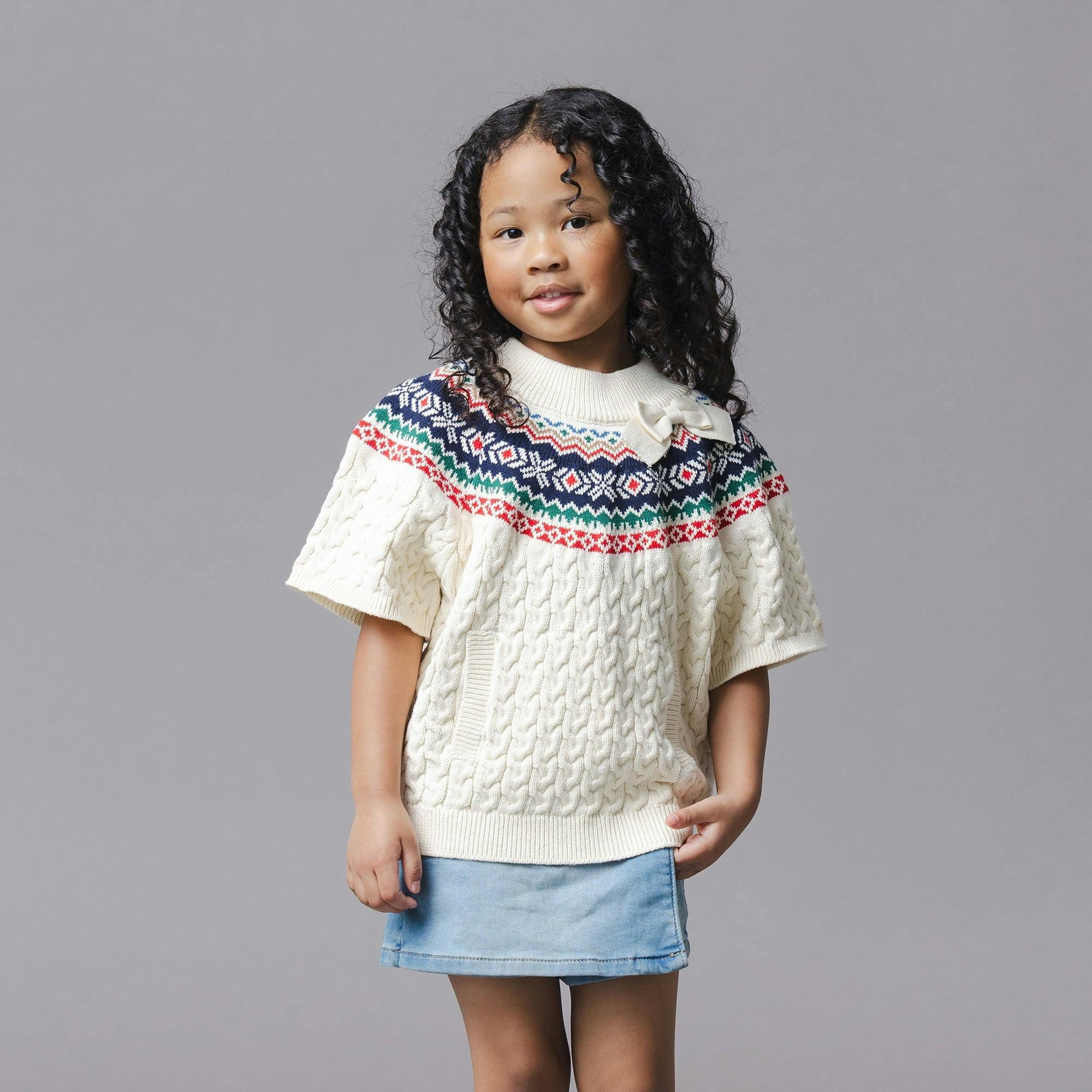 Organic Mock Neck Fair Isle Cable Sweater