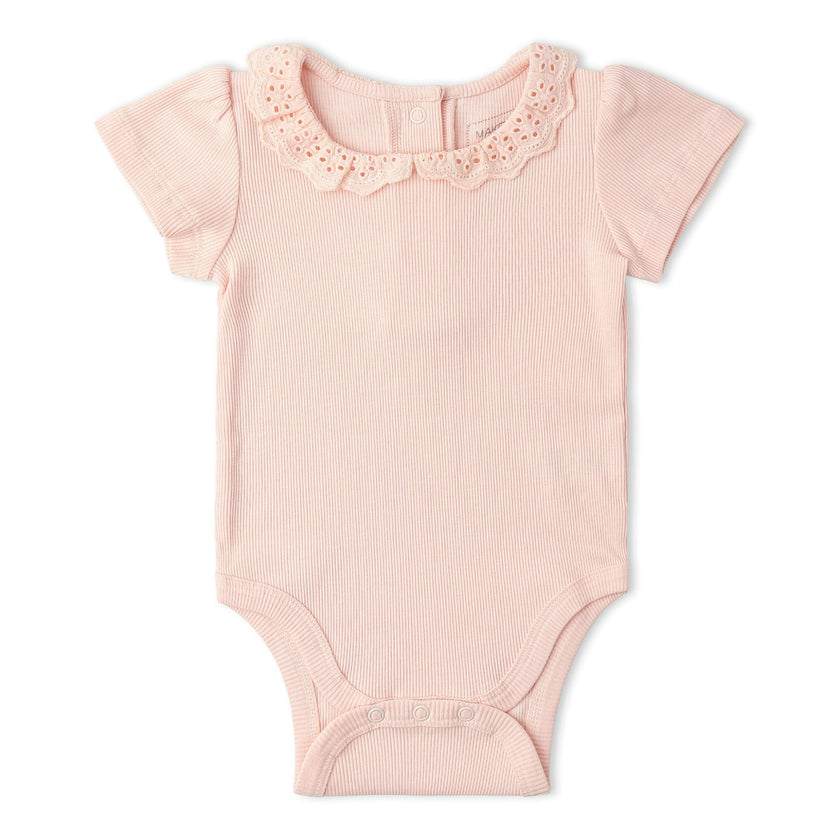 Organic Lace Collar Onesie & Tights Set - Blush