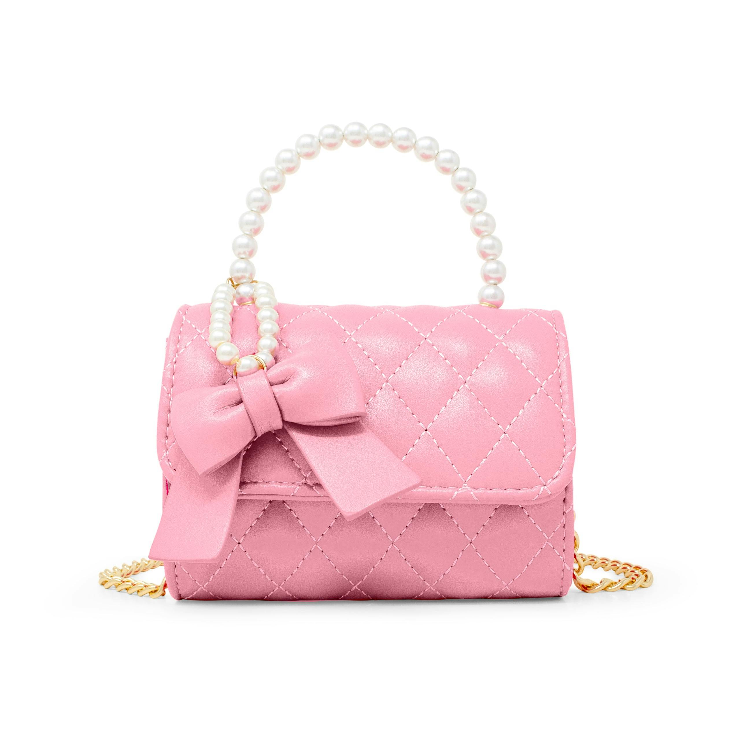 Quilted Pearl Handle Bow Ribbon Handbag