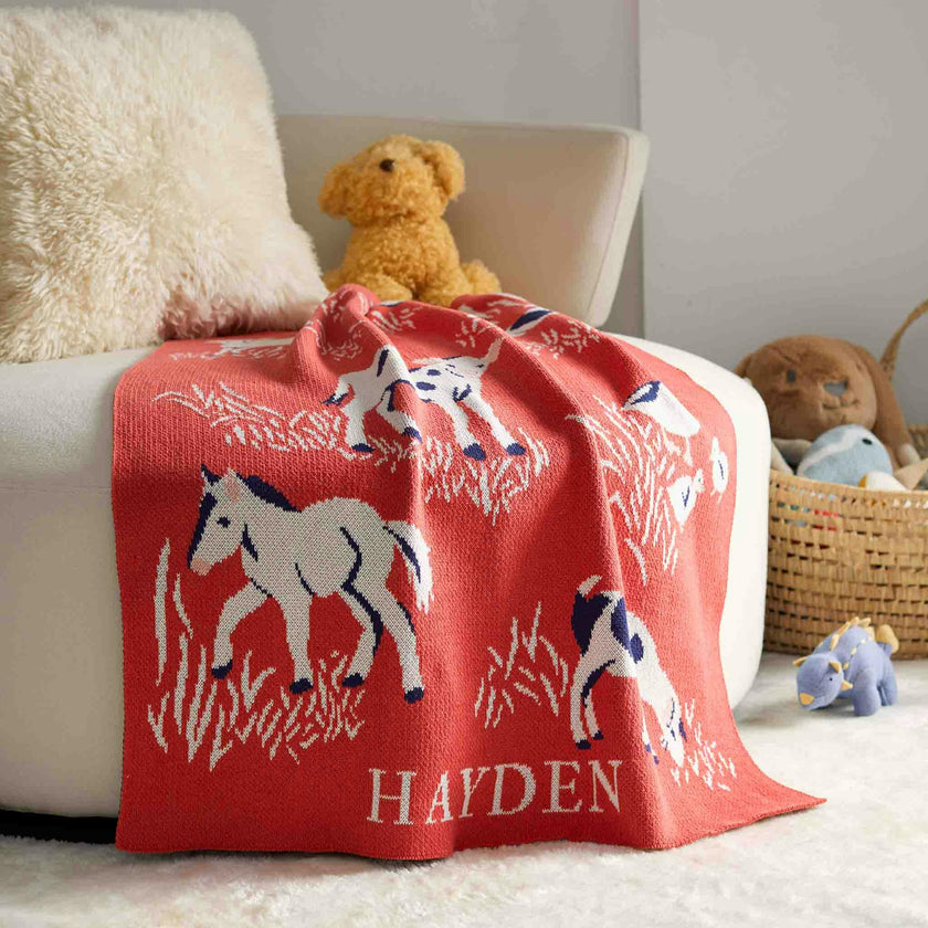 Custom Personalized Baby Sustainable Knit Throw Blanket - Farm