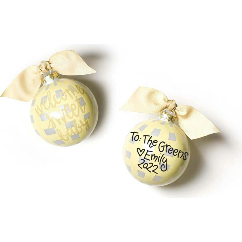 Welcome Sweet Baby Gingham Glass Ornament