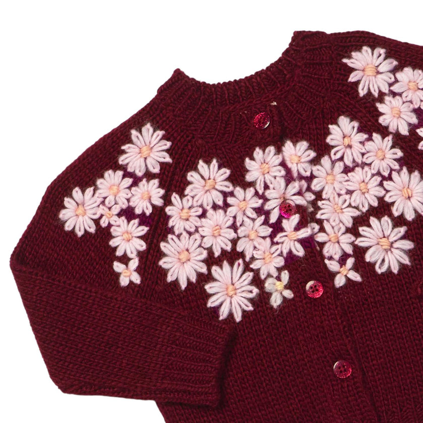 Girls Blossom Sweater - Pink Flower Embroidery