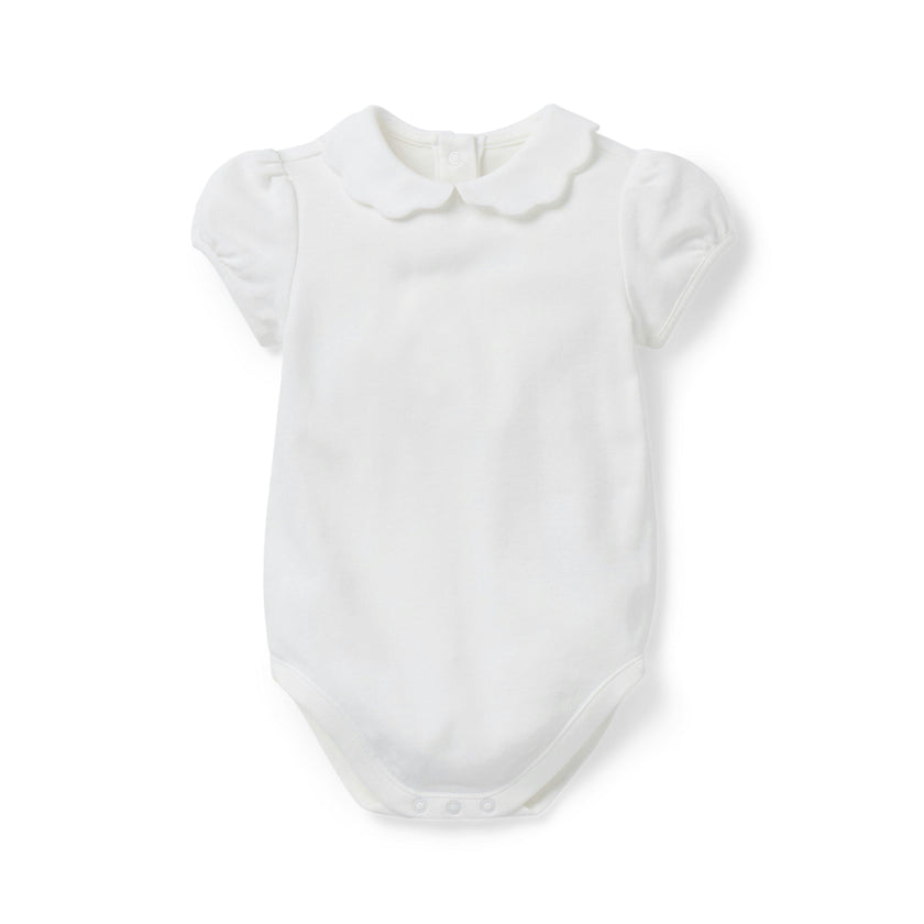 Baby Scalloped Collar Bodysuit, white