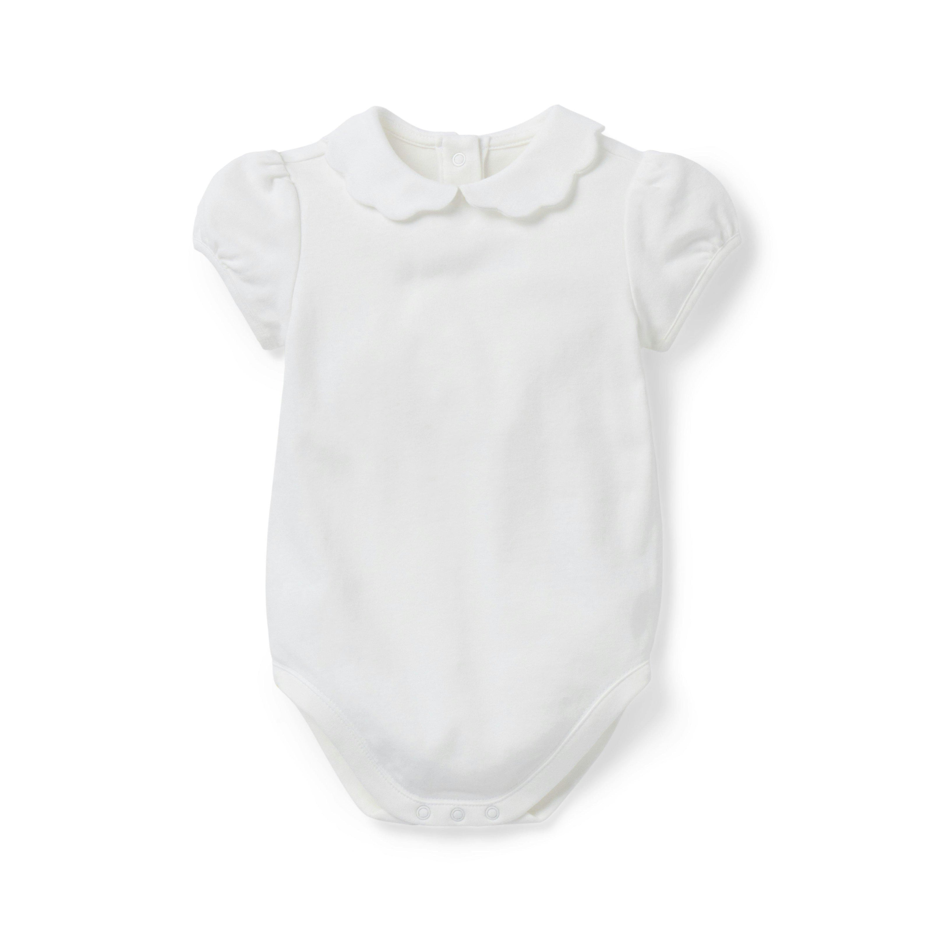 Baby Scalloped Collar Bodysuit, white