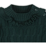 Organic Ruffle Edge Cable Knit Sweater Dress, Green