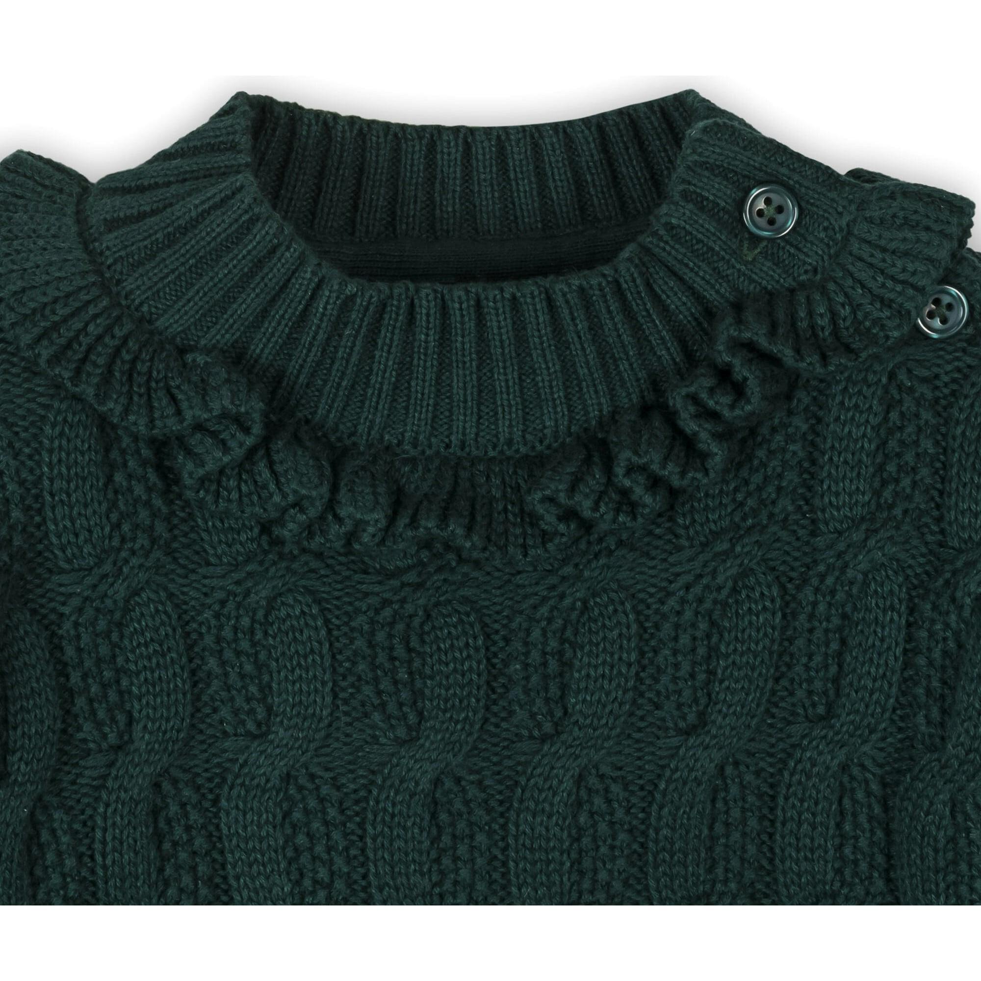 Organic Ruffle Edge Cable Knit Sweater Dress, Green