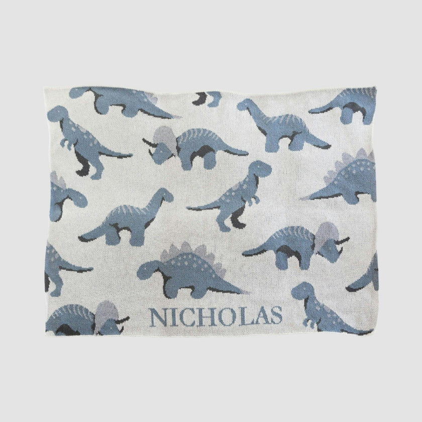 Custom Personalized Baby Sustainable Knit Throw Blanket - Dinosaur