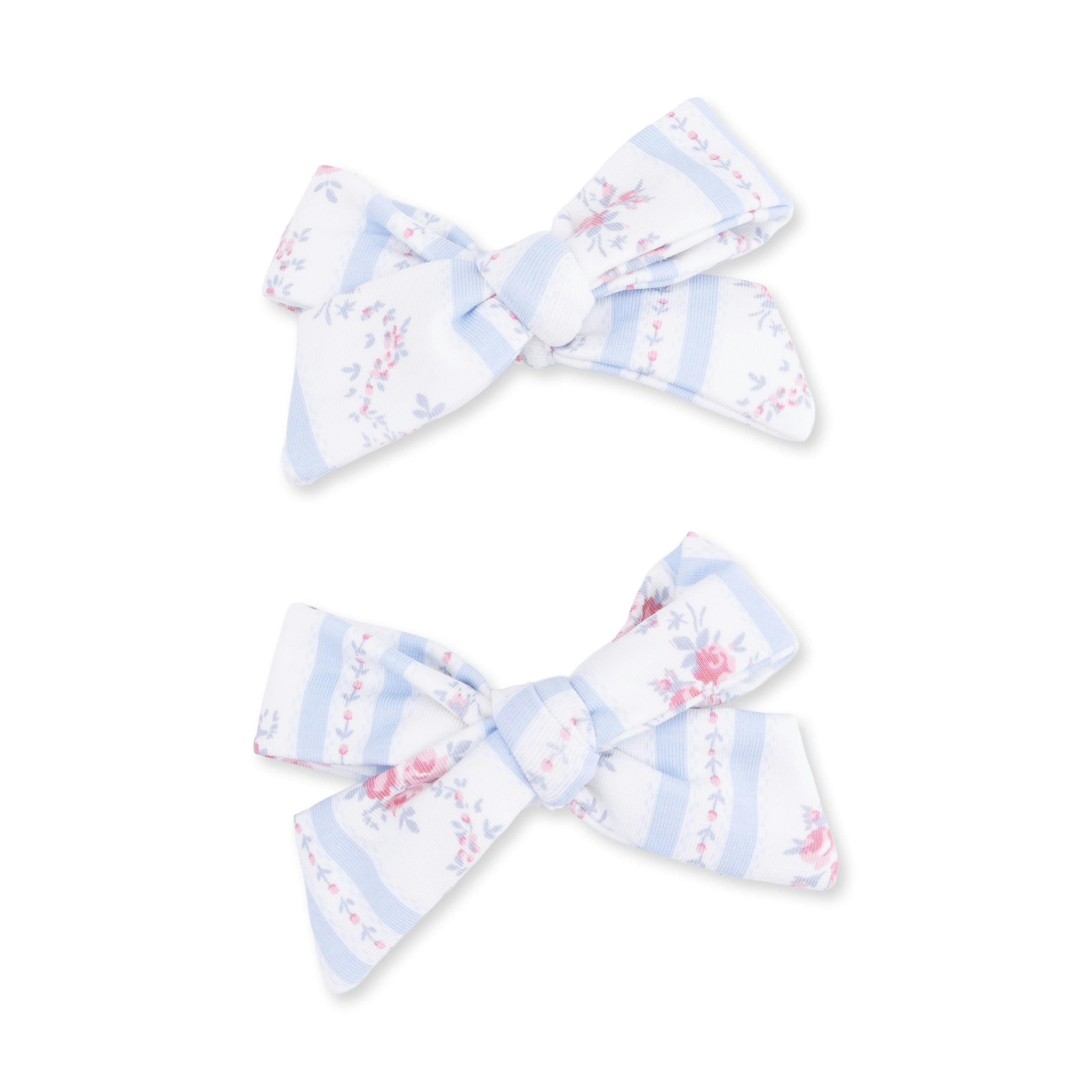 Anna Floral Stripe - 2 Pack Bow Clips