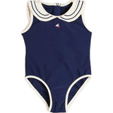 Mariner Collar Embroidered Boat Motif Swimsuit in Navy (12mths-10yrs)