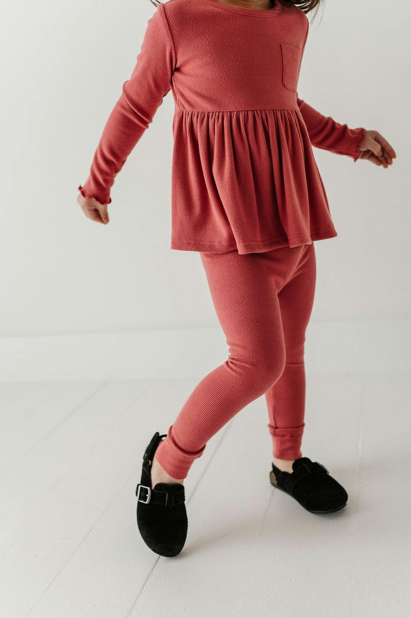 Girls Ribbed Leggings in Dusty Cedar