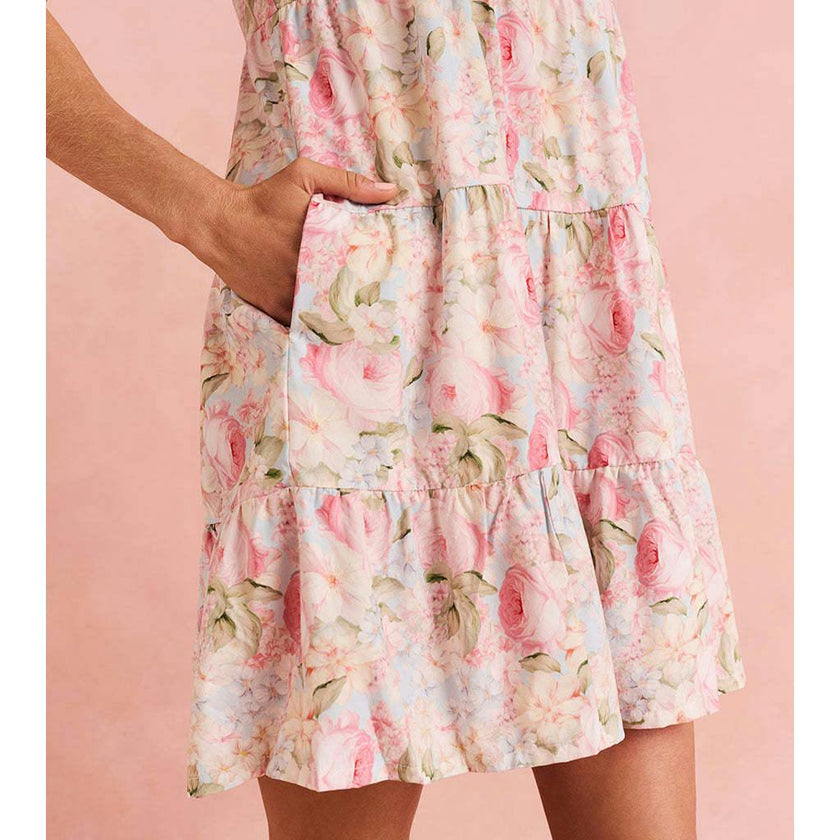 Rose Dreams Women's Bamboo Challis Tiered Dress