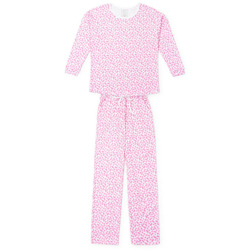 Audrey Women's Longsleeve Top Pant Set - Confetti Hearts Pink
