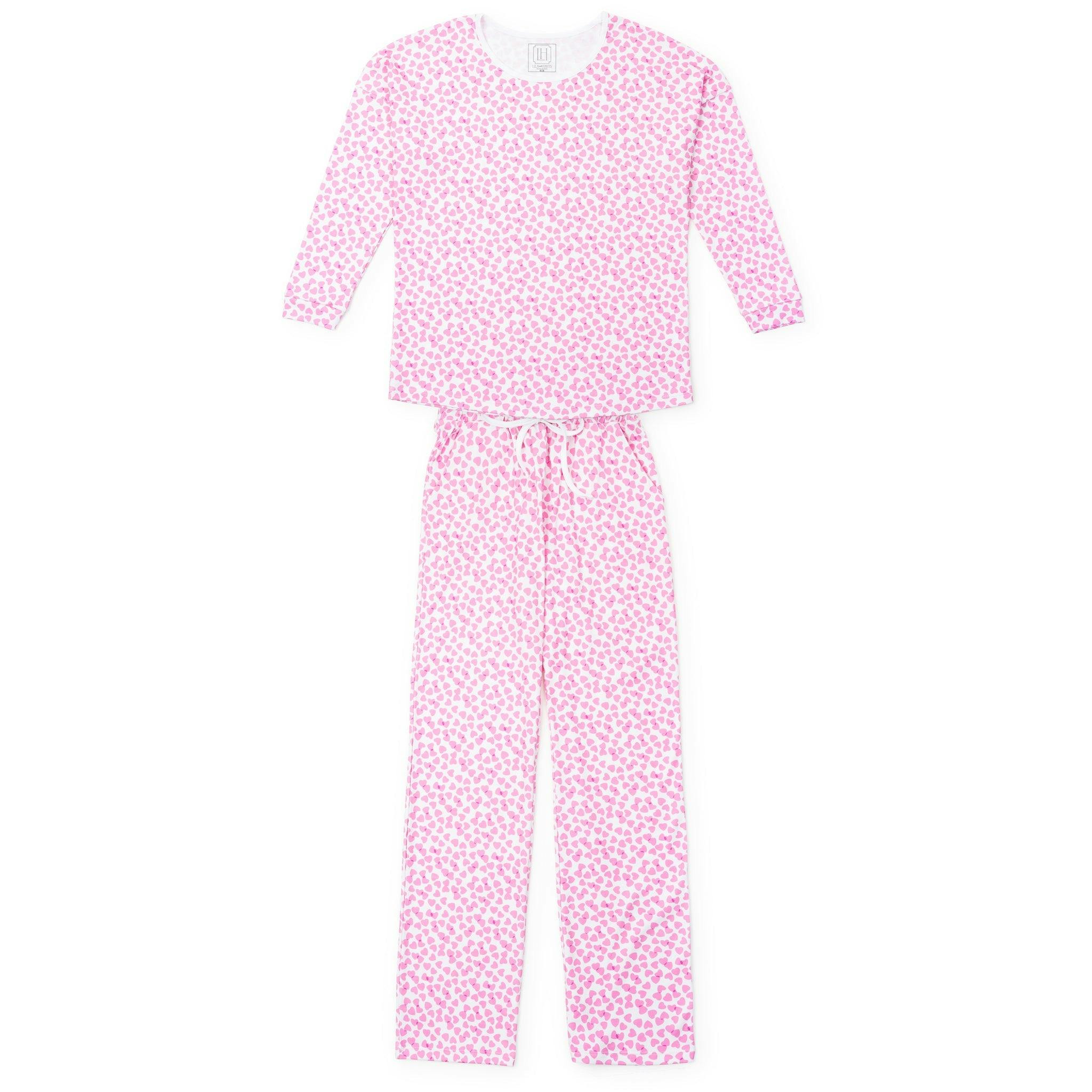 Audrey Women's Longsleeve Top Pant Set - Confetti Hearts Pink