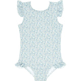 Girls Slate Floral Ruffle Sleeve Rashguard One Piece