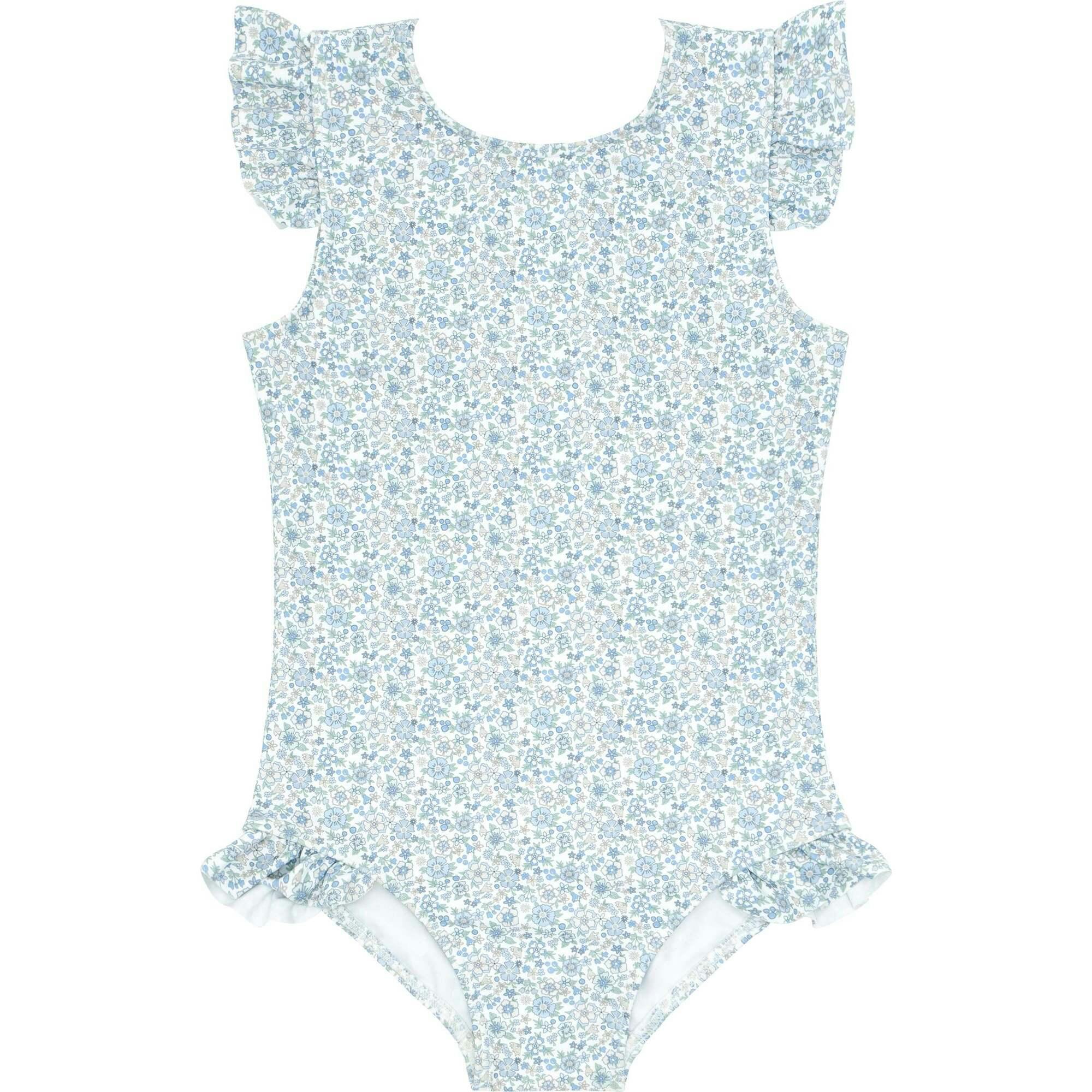 Girls Slate Floral Ruffle Sleeve Rashguard One Piece